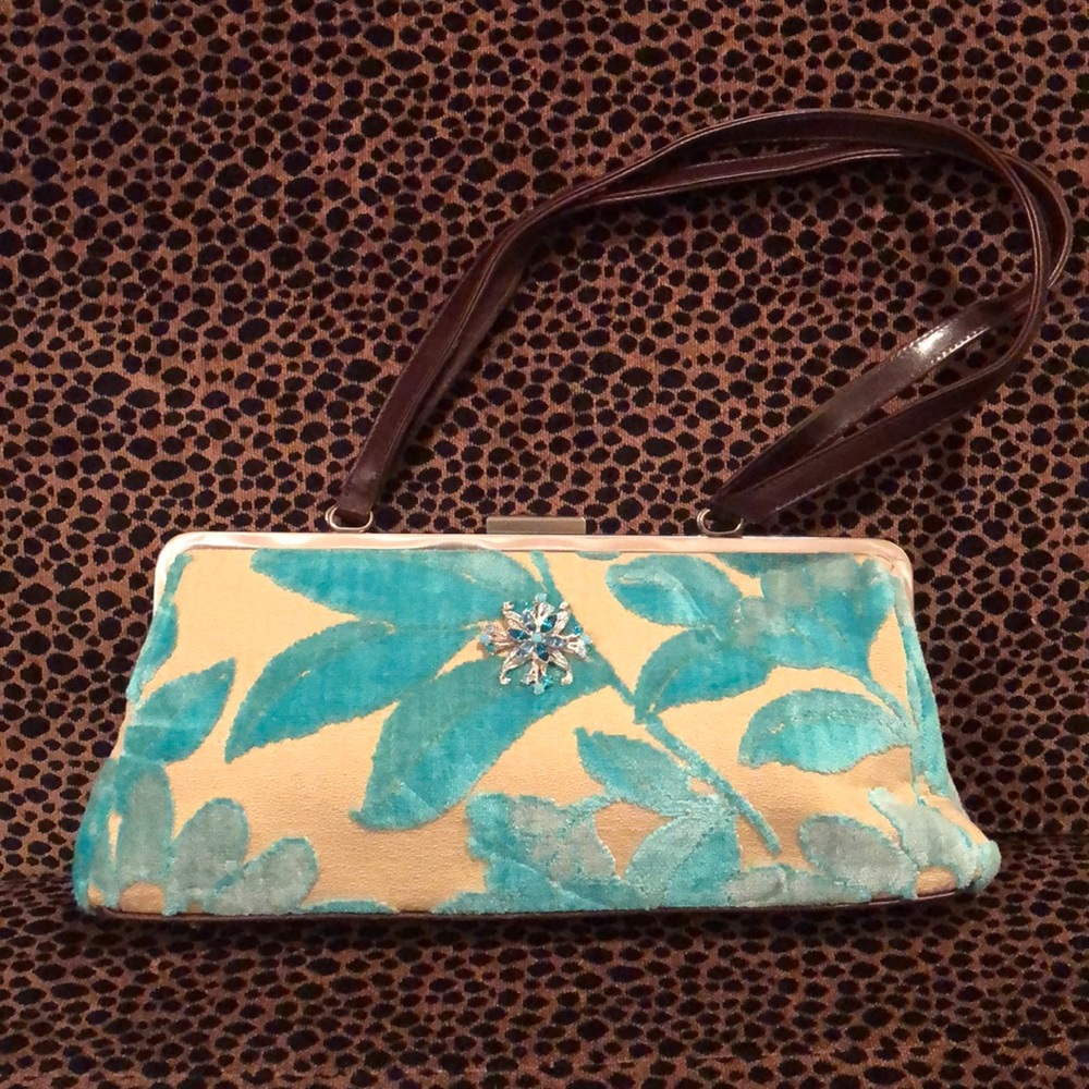 Turquoise & beige Glenda Gies Sophia handbag